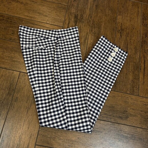 J Crew Navy Blue Gingham Check Remi Ankle Pants Button Detail Size 4T - Picture 11 of 11